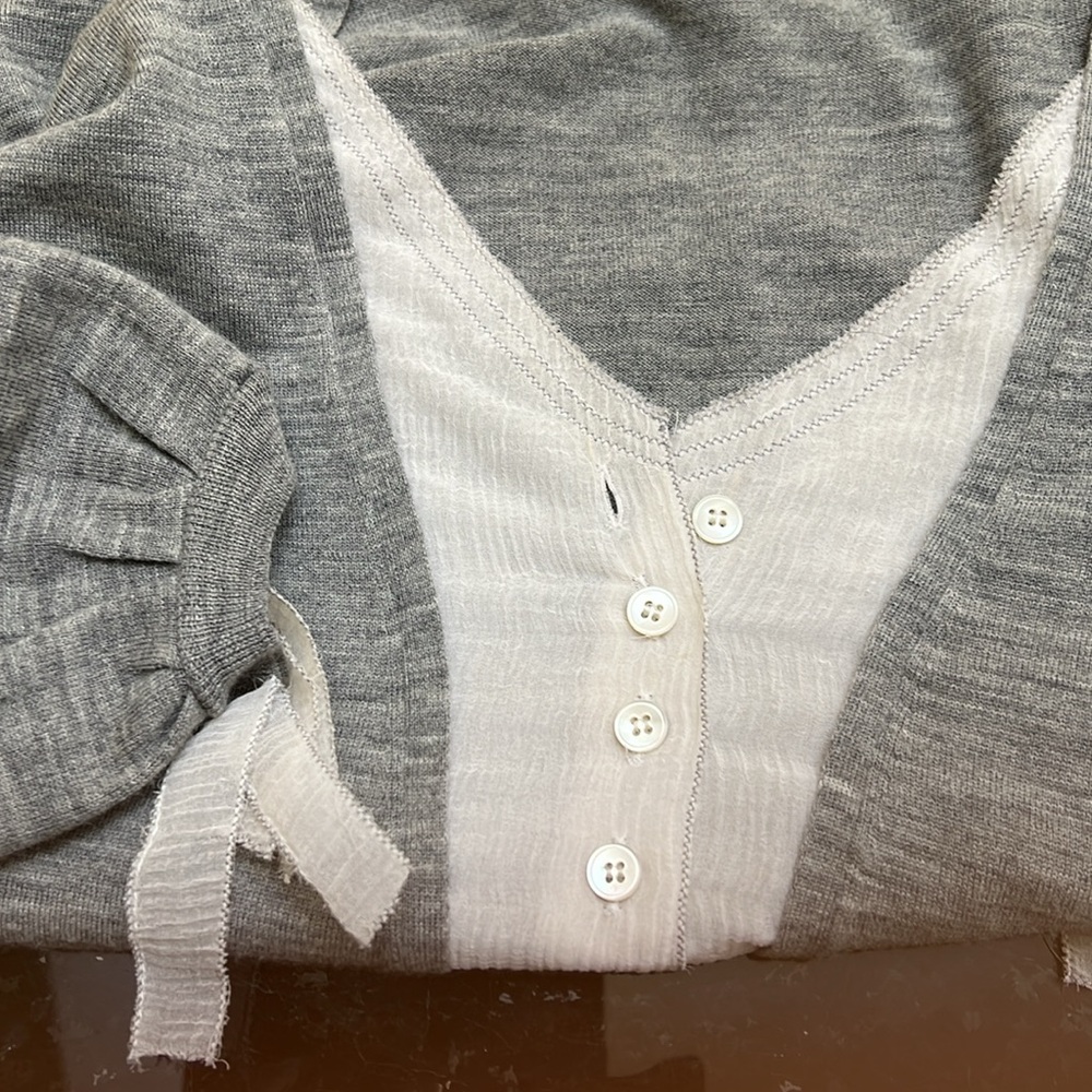 Rivamonti Gray V-Neck Sweater with Button Detail